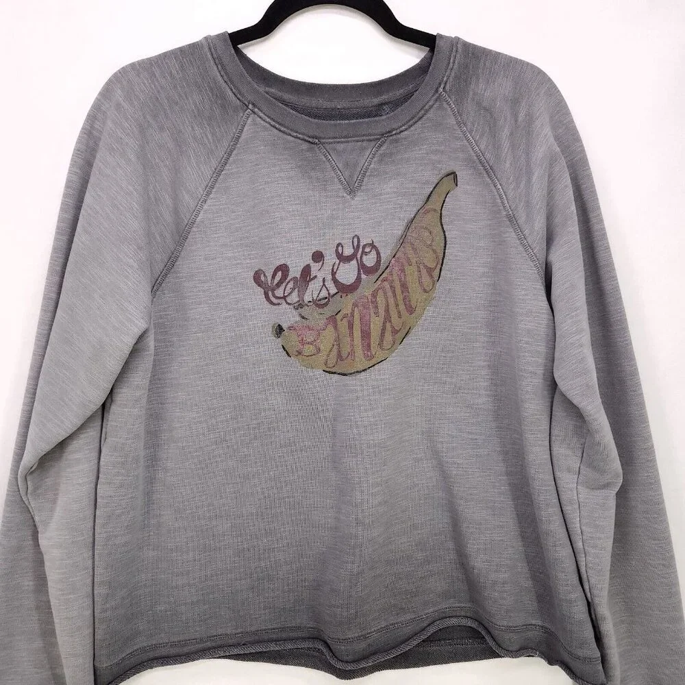 Anthropologie Saturday Sunday Sweatshirt Womens Large Go Bananas Distress Gray_11